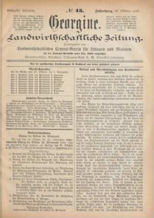 Sechzigster Jahrgang. No. 43. Insterburg, 20. Oktober 1892.