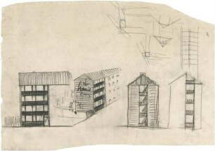 Schneider - Esleben, Paul; Düsseldorf, Grafenberger Allee 258; Haniel-Garage, Großgarage und Personalgebäude - Wohnhaus Haniel - Garage (Perspektive; Ansicht)