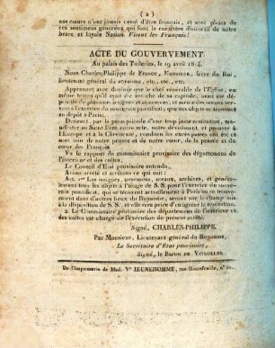 Extrait du Moniteur du 22 Avril 1814