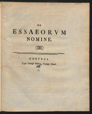 De Essaeorvm Nomine (III)
