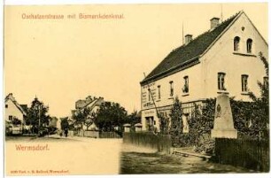Wermsdorf. Oschatzer Straße mit Bismarckdenkmal