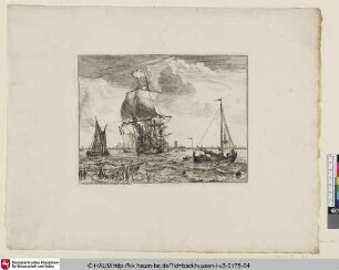 [View of Amsterdam and Sailboats; Ansicht auf Amsterdam und Segelboote]