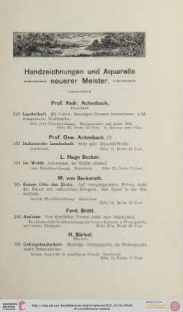 Handzeichnungen und Aquarelle neuerer Meister (Nr. 322-388)