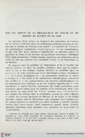 Sur les débuts de la métallurgie du cuivre et du bronze en Égypte et en Asie