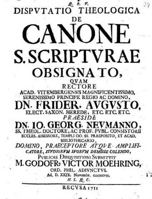 Disp. ... de canone S. Scripturae obsignato