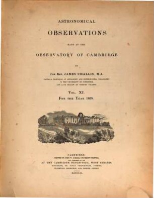Astronomical observations made at the Observatory of Cambridge. 11, 11. 1838