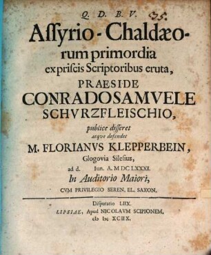 Assyrio-Chaldaeorum primordia ex priscis scriptoribus eruta