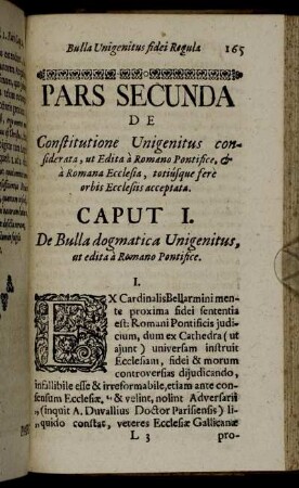 Caput I. De Bulla dogmatica Unigenitus, at edita à Romano Pontifice.