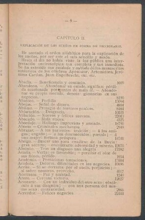 Capitulo II. : Explicación de los sueños en forma de diccionario.
