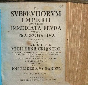 De subfeudorum Imperii, quae olim immediata feuda fuerunt, praerogativa dissertatio