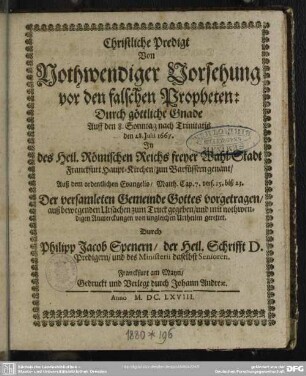 Predigt über die nothwendige Vorsicht vor dem falschen Propheten