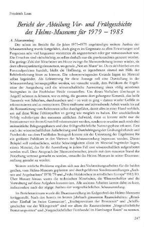 Bericht der Abteilung Vor- und Frühgeschichte des Helms-Museums für 1979 - 1985