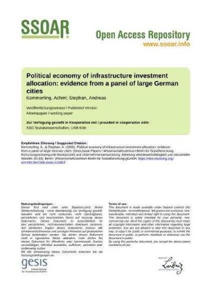 Political economy of infrastructure investment allocation: evidence from a panel of large German cities