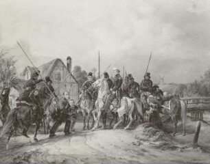 Szene aus dem Befreiungskriege / Kavallerie bringt Gefangene zum Verhör