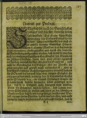 Leichenpredigt : Das Geistliche Jagt-Geschrey. Antritt zur Predigt. Textus. Eingang. Erklärung