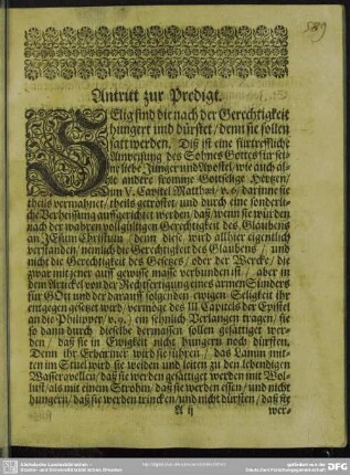 Leichenpredigt : Das Geistliche Jagt-Geschrey. Antritt zur Predigt. Textus. Eingang. Erklärung