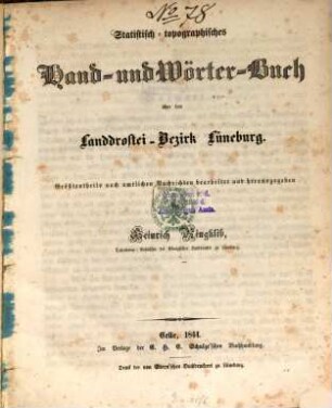 Statistisch-topographisches Hand- und Wörter-Buch über den Landdrostei-Bezirk Lüneburg