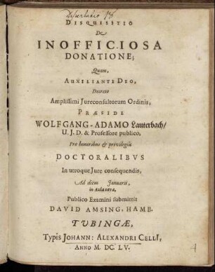 Disquisitio De Inofficiosa Donatione