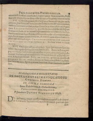 Dialogistica Dissertatio De Sacramentali Manducatione Corporis Domini ...