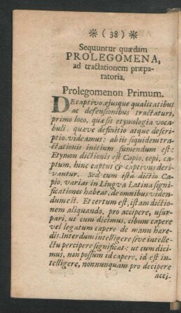 Sequuntur quaedam Prolegomena, ad traclationem praeparatoria.
