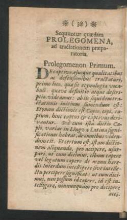 Sequuntur quaedam Prolegomena, ad traclationem praeparatoria.