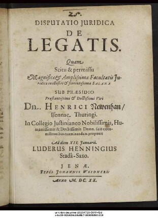 Disputatio Iuridica De Legatis