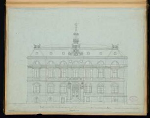 Rathaus, Calau Monatskonkurrenz März 1879: Aufriss Vorderansicht 1:75; Maßstabsleiste