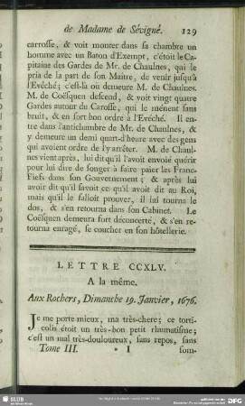 Lettre CCXLV. A la même. Aux Rochers, Dimanche 19. Septembre, 1676