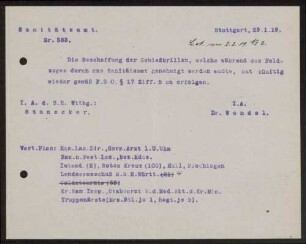 Sicherstellung der Herstellung von künstlichen Gliedern, Schießbrillen, Zahnersatz u. a.