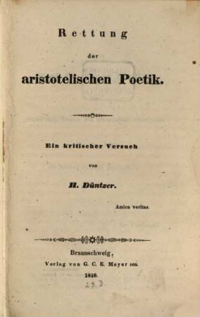 Rettung der aristotelischen Poetik : Ein kritischer Versuch