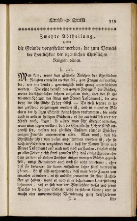 Zweyte Abtheilung, worin die Gründe vorgestellt werden, die zum Beweis der Göttlichkeit der eigentlichen Christlichen Religion dienen.