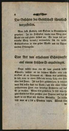 Eine Art von erhabenen Schnitzwerkeauf einem frischen Ei anzubringen