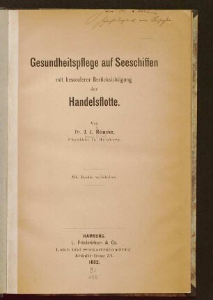 Gesundheitspflege auf Seeschiffen mit besonderer Berücksichtigung der Handelsflotte