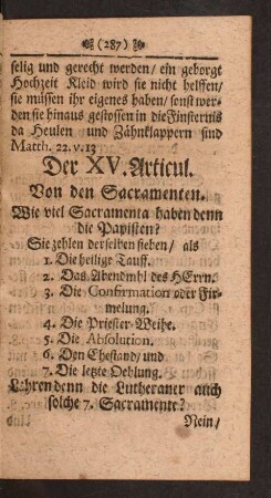 Der XV. Articul. Von den Sacramenten.