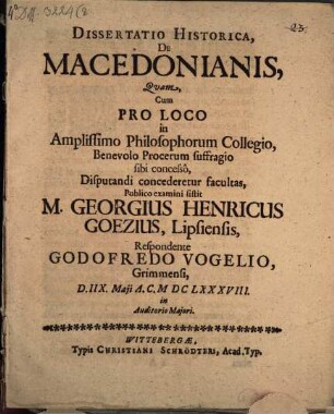 Dissertatio Historica, De Macedonianis