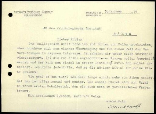 W.H. Schuchhardt an K. Kübler