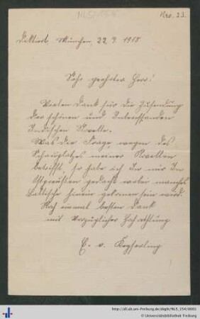 Nachlass Konrad Guenther (NL 5/154) : Brief von Eduard von Keyserling an Konrad Guenther
