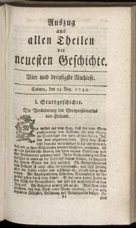 Vier und dreysigste Nachlese. Coburg, den 23. Aug. 1749.