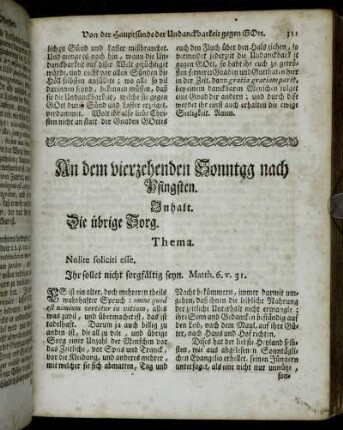 An dem vierzehenden Sonntag nach Pfingsten. Inhalt. Die übrige Sorg