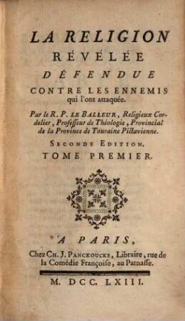 La Réligion Révélée Défendue Contre Les Ennemis qui l'ont attaquée, 1