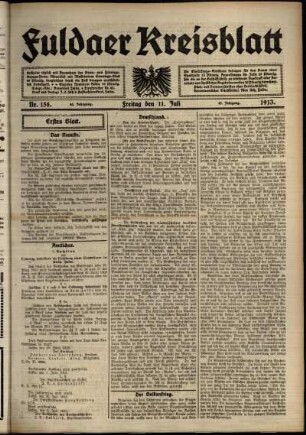 Erste Ausgabe vom Freitag, den 11. Juli 1913.