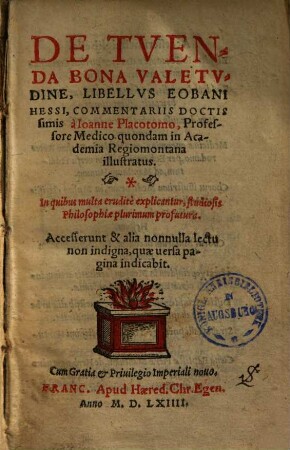 De tuenda bona valetudine libellus