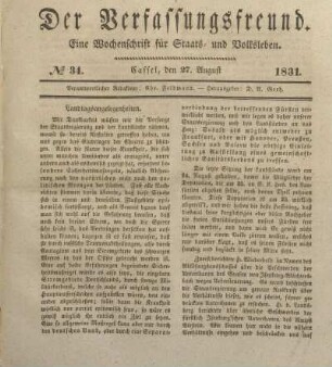 № 34. Cassel, den 27. August. 1831.