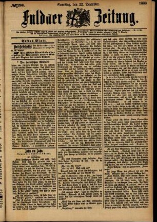 Erste Ausgabe vom Samstag, den 22. Dezember 1888.