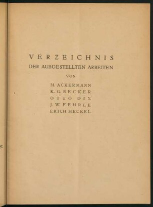 3-20, Verzeichnis der ausgestellten Arbeiten...