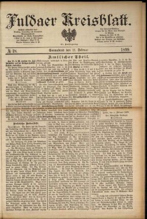 Erste Ausgabe vom Samstag, den 11. Februar 1899.