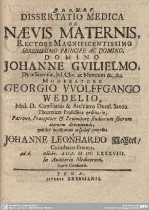 Dissertatio Medica De Naevis Maternis