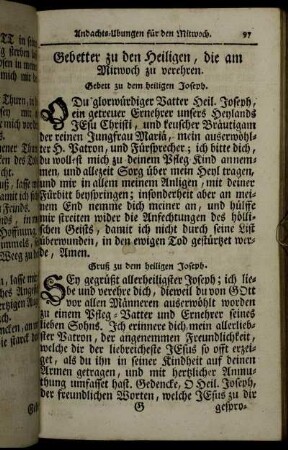 Gebetter zu den Heiligen, die am Mitwoch zu verehren.