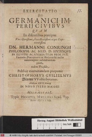 Exercitatio De Germanici Imperii Civibus