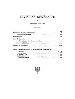 Divisions Génèrales du Présent Volume